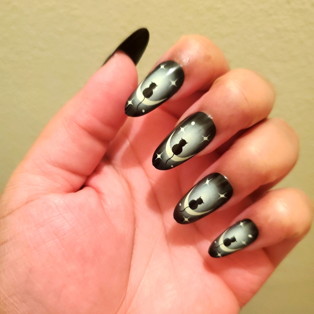 🍒🍒 Black Cat On the Moon Press On Nails